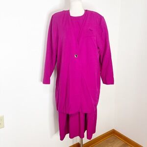 Stephanie Thomas Vintage Magenta Pink Dress and Blazer Set Size 18